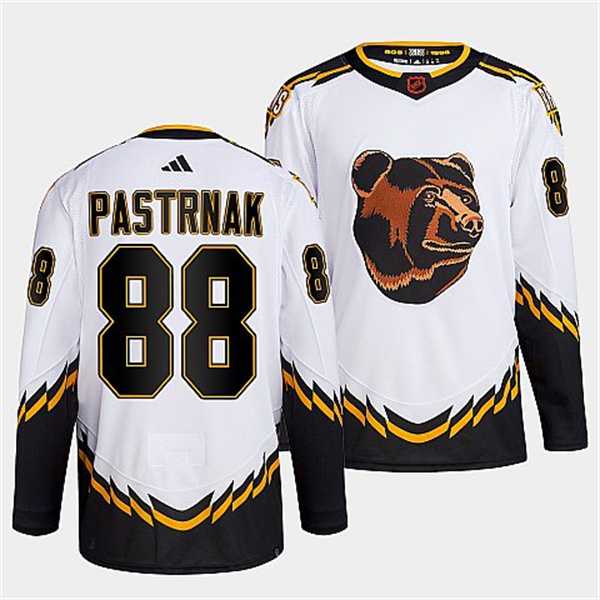 Men%27s Boston Bruins #88 David Pastrnak 2022 White Reverse Retro Stitched Jersey Dzhi